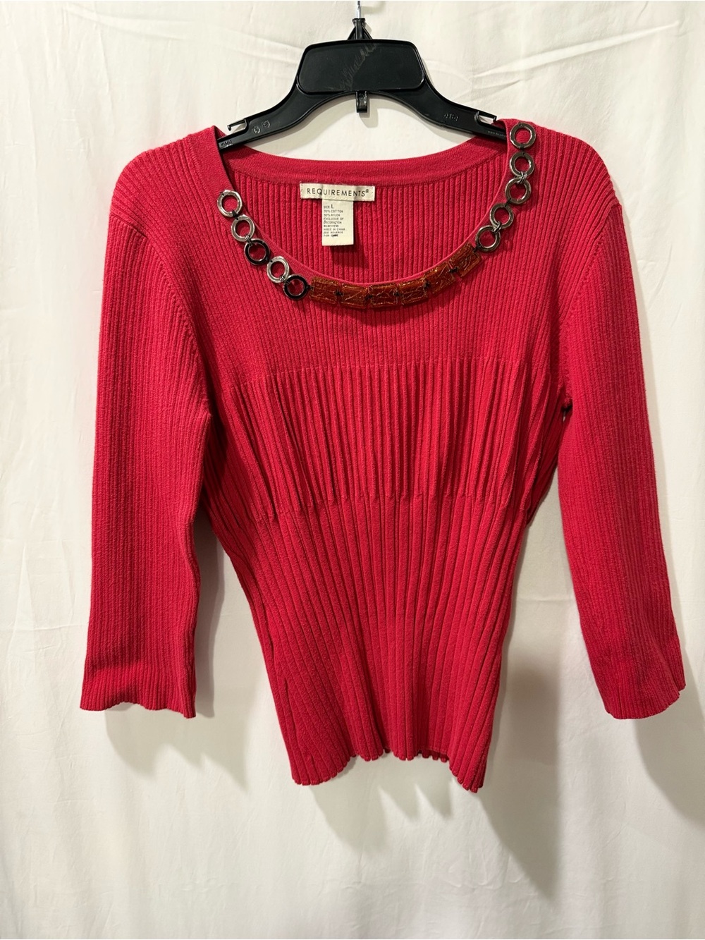 Requirements Ribbed Knit Top with Decorative Neck Chain